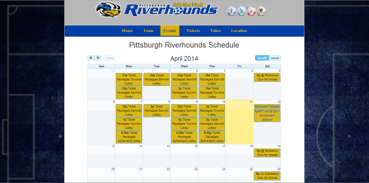 Marketing website for the Pittsburgh Riverhounds